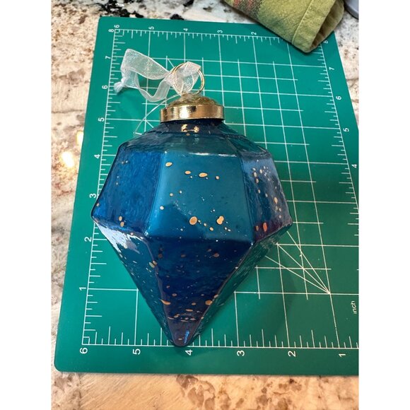 2 kugel style dillards handblown blue mercury Glass Gem-Shaped holiday Ornaments - Picture 3 of 11